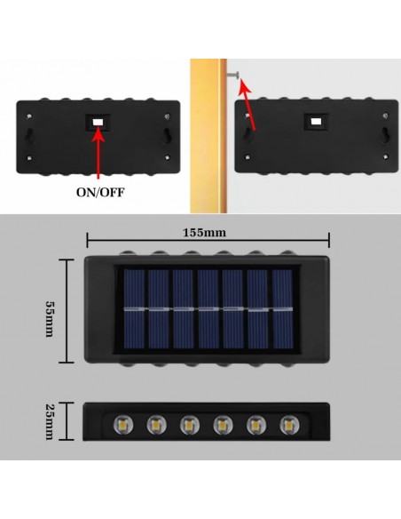 Set 4 x Lampi Solare Bidirectionale,12 LED Alb Cald