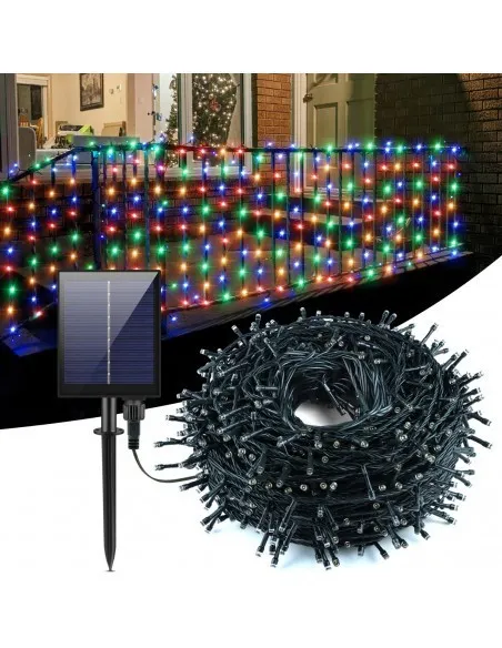 Instalatie 1000 LED cu panou solar mare, 100 M, Multicolor