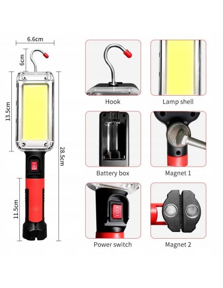 Lampa Magnetica Acumulatori, 20W, COB LED, USB-C, Carlig, USB