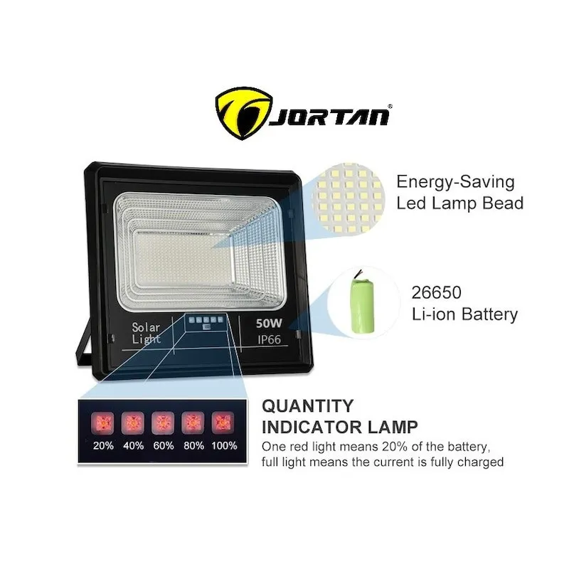 Set 2 x Proiector cu panou solar Jortan 50w, 6500k