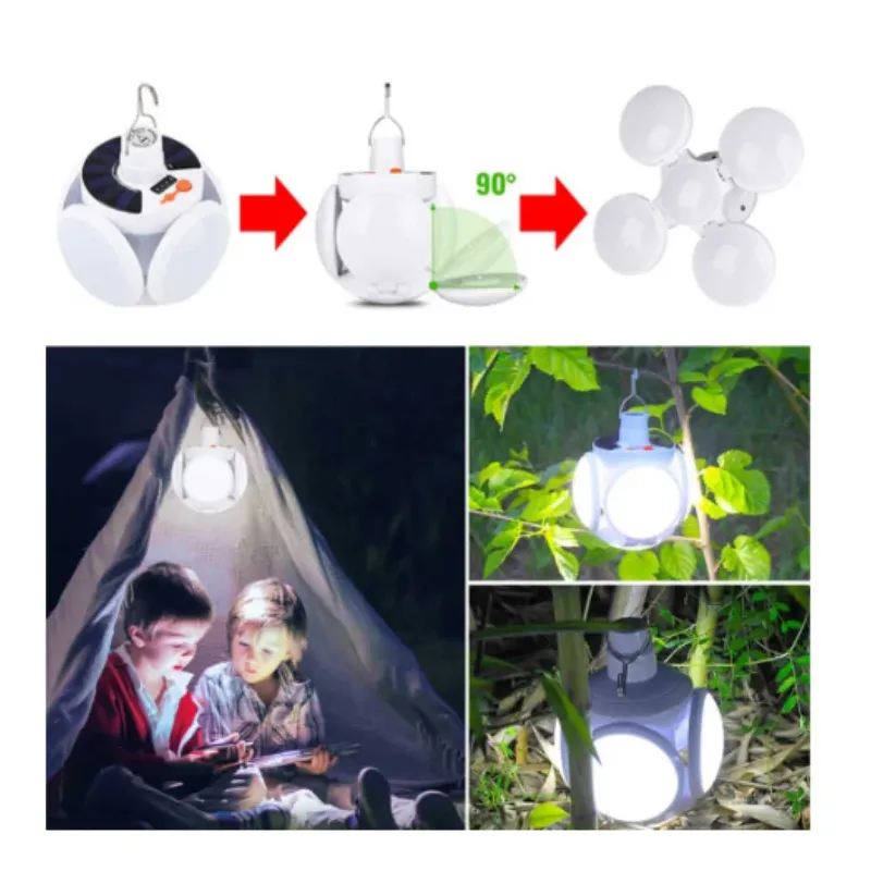 Set 3 x Bec cu panou solar si acumulator, 5 trepte de iluminat