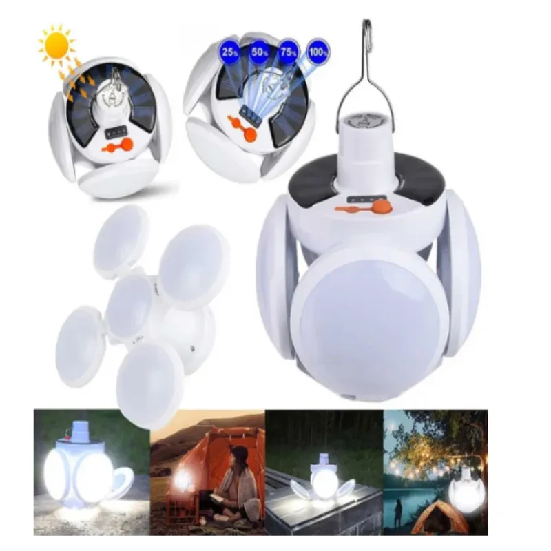 Set 3 x Bec cu panou solar si acumulator, 5 trepte de iluminat