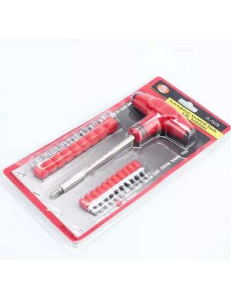 Set 21 Piese 9 Tubulare 11 Biti si Maner ROSU magnetic in forma