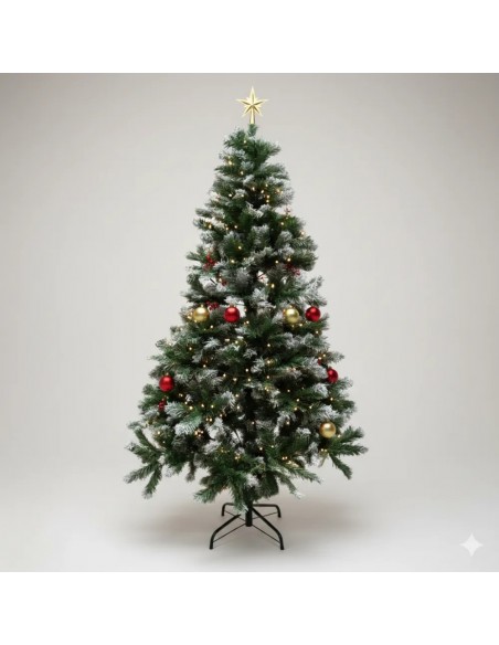 Brad artificial verde cu varfuri albe, 210 cm cu 650 ramuri si