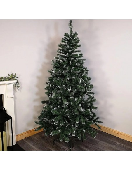 Brad artificial verde cu varfuri albe, 210 cm cu 650 ramuri si