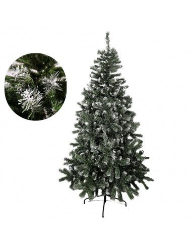 Brad artificial verde cu varfuri albe, 210 cm cu 650 ramuri si