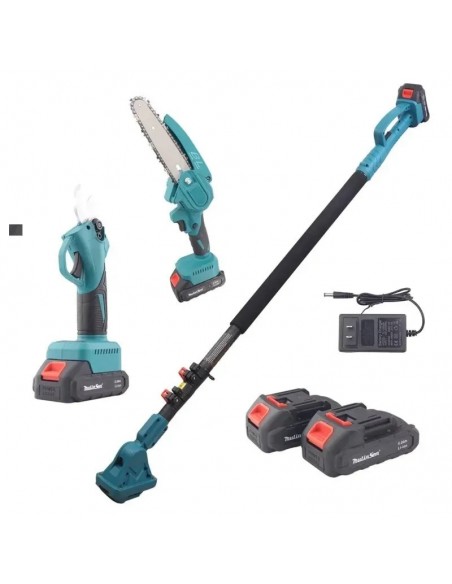 Set Foarfecă Grădină + Mini Drujbă 6” 48V, 2 Acumulatori, Brat