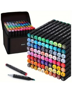 Set 120 markere colorate duble+geanta cu fermoar