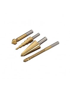 Set 4 burghie conice HSS pentru metal – spirală treptată