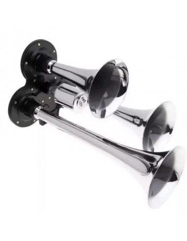 Claxon auto pneumatic cu 3 goarne – 12/24V, electrovalvă inclusă