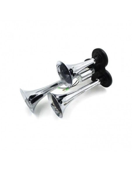 Claxon auto pneumatic cu 3 goarne – 12/24V, electrovalvă inclusă