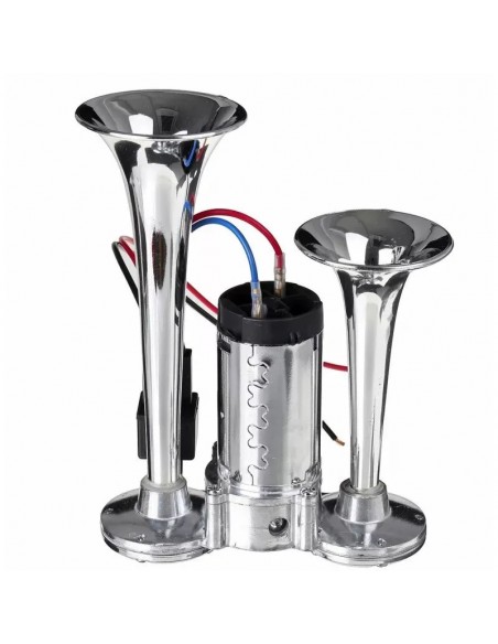 Claxon Auto CHROME cu Două Goarne + Compresor Inclus
