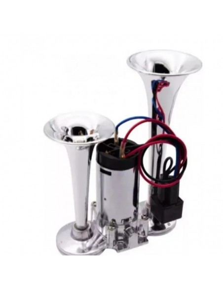 Claxon Auto CHROME cu Două Goarne + Compresor Inclus