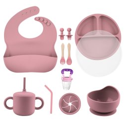 Set de HrÄnire pentru BebeluČ™i â€“ Bol cu VentuzÄ, Farfurii, BaveČ›Ä Č™i LinguriČ›e â€“ Roz