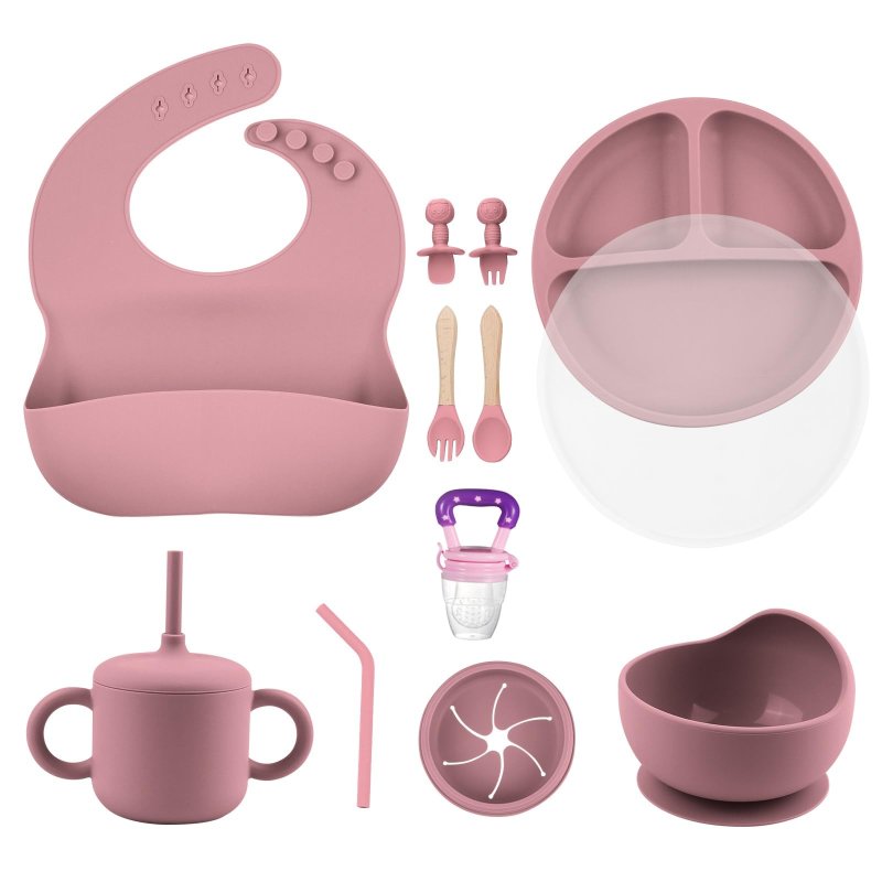 Set de HrÄnire pentru BebeluČ™i â€“ Bol cu VentuzÄ, Farfurii, BaveČ›Ä Č™i LinguriČ›e â€“ Roz