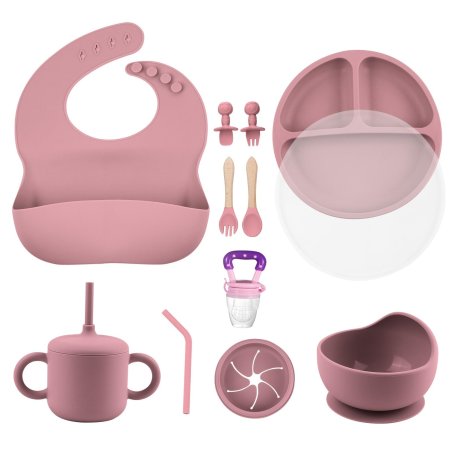Set de HrÄnire pentru BebeluČ™i â€“ Bol cu VentuzÄ, Farfurii, BaveČ›Ä Č™i LinguriČ›e â€“ Roz