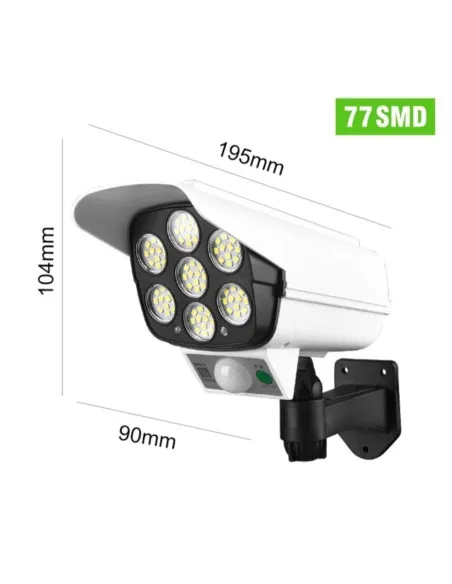 Camera falsa cu panou solar, 77 LED, senzor de miscare