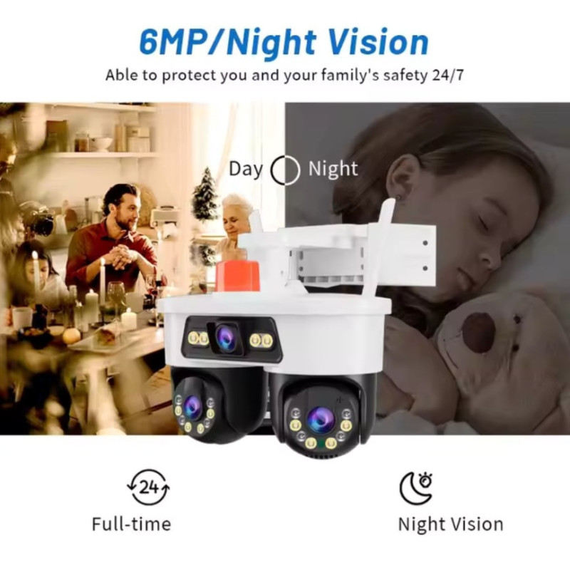 Camera WiFi JORTAN 8 Triple Lens 9MP 360° Alarma Exterior