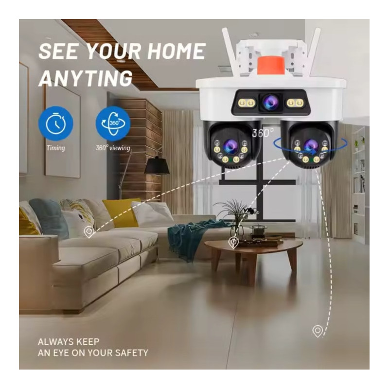 Camera WiFi JORTAN 8 Triple Lens 9MP 360° Alarma Exterior