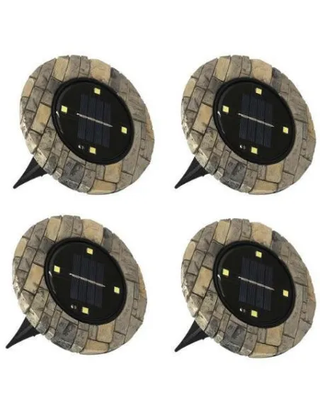 Set 4 lampi solare LED cu aspect de piatra, DISK