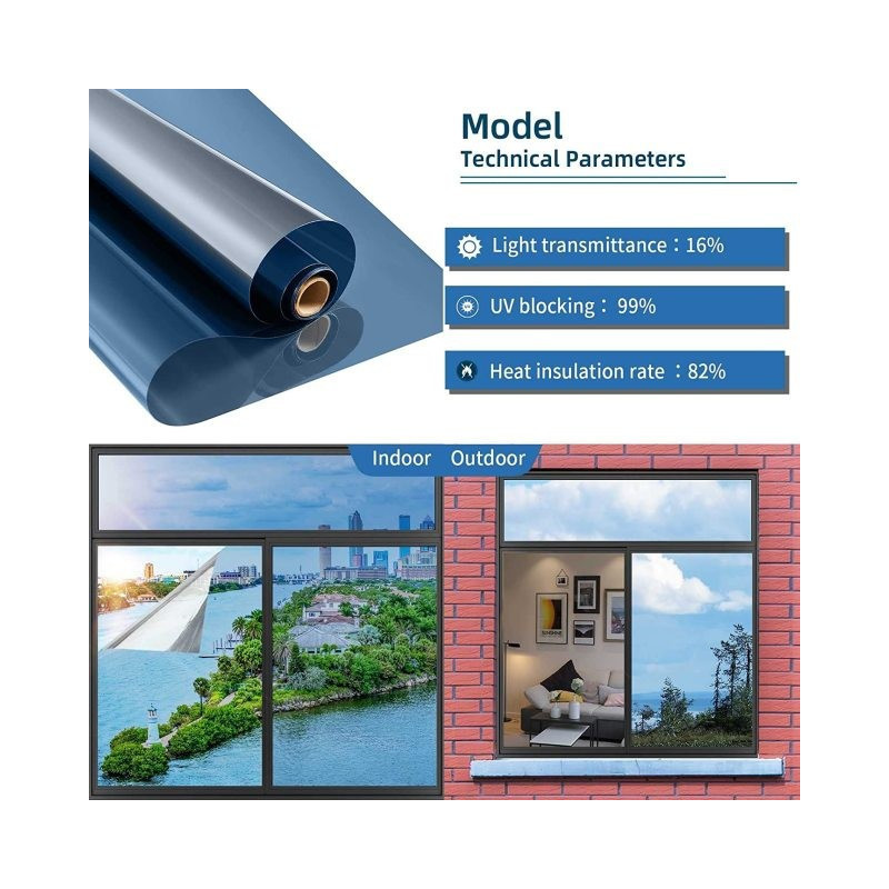 Folie protectie solara pentru geamuri interioare, cu efect de oglinda, UV, 60x300cm