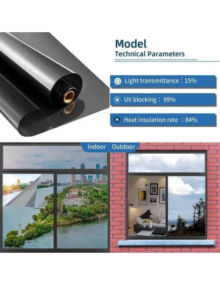 Folie protectie solara pentru geamuri interioare, cu efect de oglinda, UV, 60x300cm